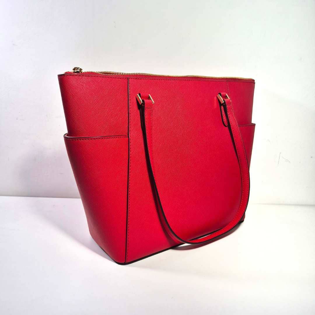 Large Saffiano Leather Top-Zip Tote Bag RED