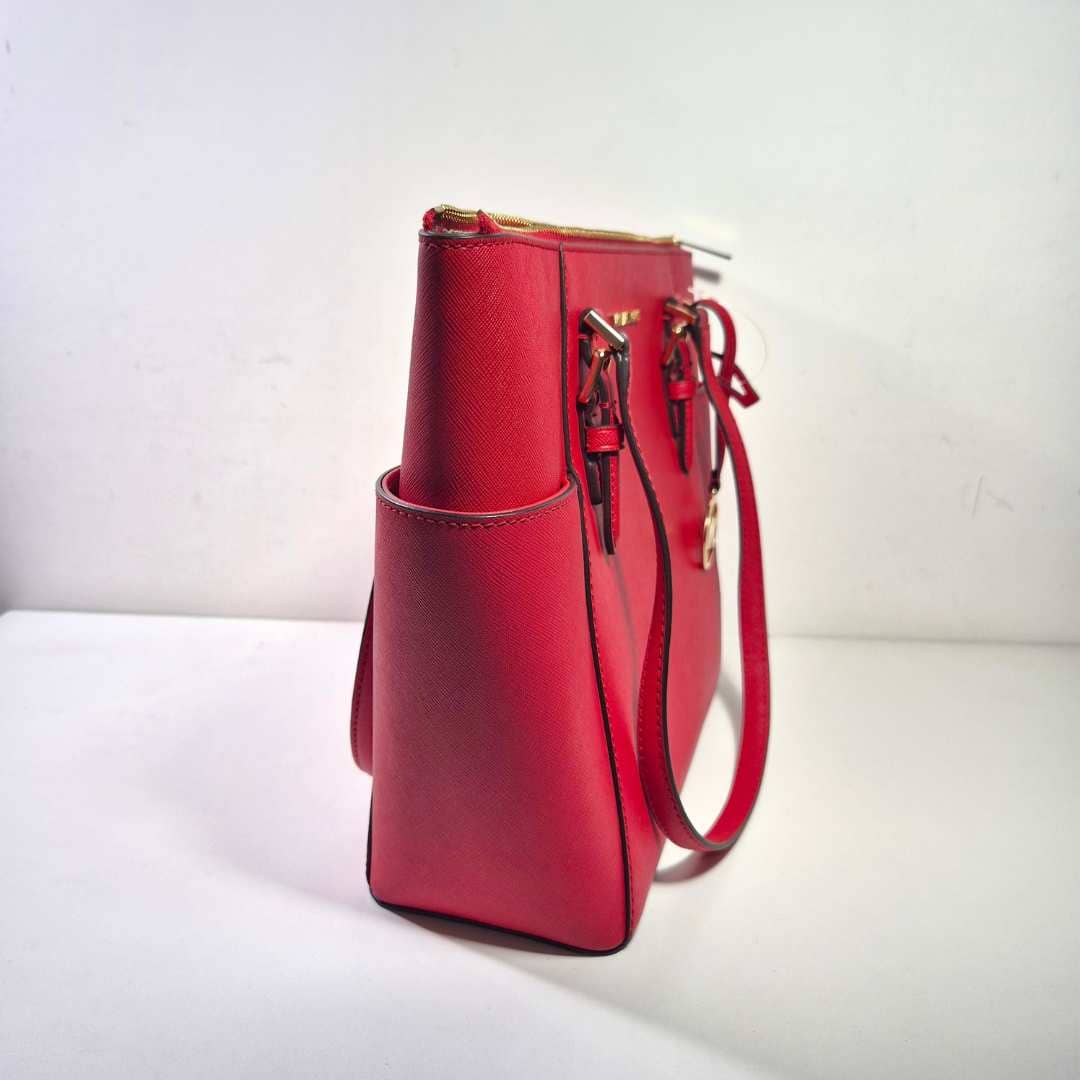 Large Saffiano Leather Top-Zip Tote Bag RED
