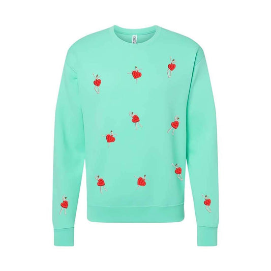 Sudadera cuello redondo mezcla pesada con Bordado "Bailarinas de corazones"