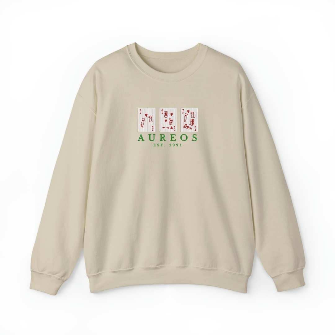 Sudadera cuello redondo mezcla pesada con Bordado "Corazones y gatitos"