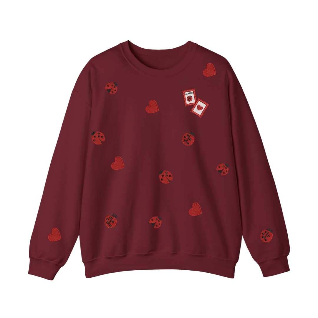 Sudadera cuello redondo mezcla pesada con Bordado "Catarinas y corazones"