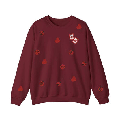 Sudadera cuello redondo mezcla pesada con Bordado "Catarinas y corazones"
