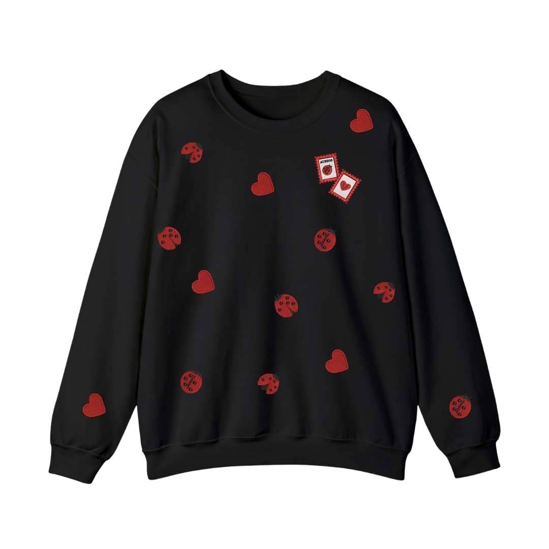 Sudadera cuello redondo mezcla pesada con Bordado "Catarinas y corazones"