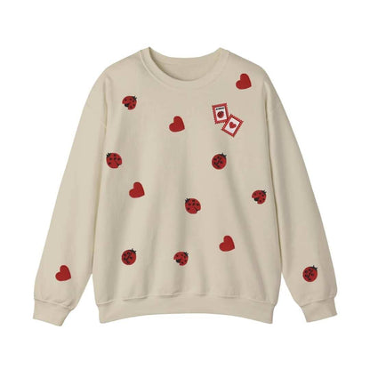 Sudadera cuello redondo mezcla pesada con Bordado "Catarinas y corazones"